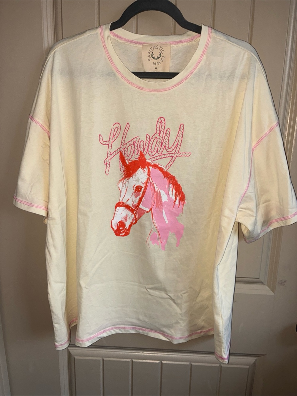 Fantastic Fawn Cream Tee with Pink and Red Graphic